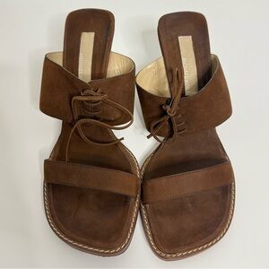 Michael Kors Brown Leather Lace-Up Heeled Sandals